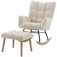 HOMCOM Fotoliu Balansoar din Sherpa cu Taburet, Buzunare Laterale, Șezut Gros, Design Matlasat, Crem(m-12)