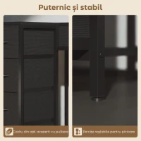 HOMCOM Birou de Colț cu 6 Sertare, cu Cârlig Lateral și Prize Integrate, din Lemn și Oțel, 126x48x80 cm, Negru(m-8)