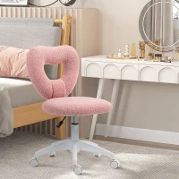 HOMCOM Scaun de Birou Rotativ cu Spătar în Formă de Inimă, Înălțime Reglabilă, Țesătură Teddy, 45x56x78-88 cm, Roz(m-9)