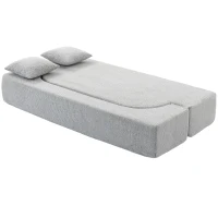 HOMCOM Canapea Extensibilă 2 în 1, 2 Locuri, cu 2 Perne Detașabile, Brațe Laterale, Șezut Tapițat, Chenille, Gri Deschis(m-12)