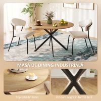 HOMCOM, Masă de Sufragerie, stil industrial, Melamină din lemn, oțel,120cm x 120cm x 75cm,Stejar(m-4)