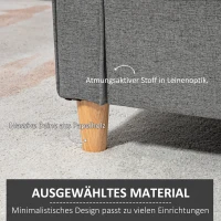 HOMCOM 2 Sitzer Sofa, Couch mit Holzbeine, Leinenoptik, Gepolsterter Polstersofa, Doppelsofa im Modern-Stil für Wohnzimmer, Schlafzimmer, Grau(m-5)