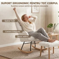 HOMCOM Fotoliu Balansoar din Sherpa cu Taburet, Buzunare Laterale, Șezut Gros, Design Matlasat, Crem(m-7)