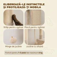 PawHut Ansamblu de Zgâriat pentru Pisici, 206 cm, cu Stâlpi din Sisal, Peșteri și Hamace, Bej(m-6)