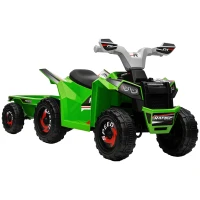 HOMCOM ATV Electric pentru Copii cu Remorcă, Pedală, Mers Înainte și Înapoi, 2,5 km/h, 18-36 Luni, Verde(m-11)