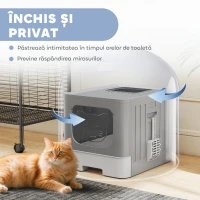 PawHut Litieră Închisă pentru Pisici, 60 L, cu Capac, Sertar Extractibil, Lopățică, Anti-scurgere, Ușor de Curățat, Gri(m-5)