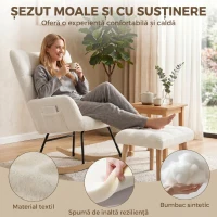 HOMCOM Fotoliu Balansoar din Sherpa cu Taburet, Buzunare Laterale, Șezut Gros, Design Matlasat, Crem(m-5)