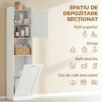 HOMCOM Coloană Baie cu Coș Rabatabil, Dulap Îngust cu Rafturi, Alb(m-4)