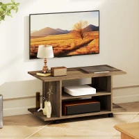 HOMCOM Suport TV Modern cu Rafturi, Roți Pivotante și Frâne, 80 x 40 x 40 cm, Nuc(m-8)