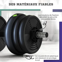 SPORTNOW Haltères 2 en 1 réglables, haltères libres avec poignées antidérapantes, 20 KG - Barres incluses(m-7)