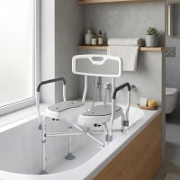 HOMCOM Chaise de douche avec assise fendue, hauteur réglable, antidérapante, dossier et accoudoirs, charge 136 kg, gris(m-4)
