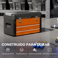 HOMCOM Maletín de Herramientas Resistente con 2 Cajones y Asa de Transporte Caja para Hogar y Taller Naranja(m-5)