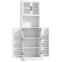 HOMCOM Buffet haut cuisine armoire de cuisine 4 portes 8 porte-épices plan de travail étagère réglable 60x39,5x179,6cm blanc(m-1)