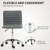 HOMCOM Armless Task Desk Chair, Swivel Office Chair with Faux Leather, Adjustable Seat Height, Chrome Base, Wheels for Home, Dark Grey(m-6)