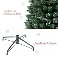 HOMCOM Brad de Crăciun Slim cu 624 Ramuri, Bază Pliabilă, Plastic și Metal, 56x56x225 cm, Verde(m-7)