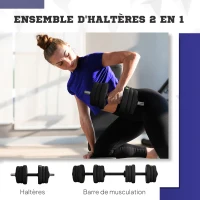 SPORTNOW Haltères 2 en 1 réglables, haltères libres avec poignées antidérapantes, 20 KG - Barres incluses(m-4)