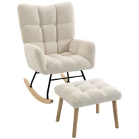 HOMCOM Fotoliu Balansoar din Sherpa cu Taburet, Buzunare Laterale, Șezut Gros, Design Matlasat, Crem(m-11)