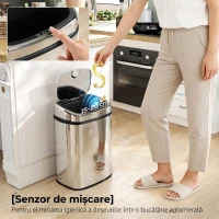HOMCOM Coș de gunoi cu senzor infraroșu 50L, 2 moduri de deschidere, oțel inoxidabil, argintiu(m-4)