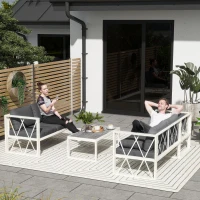 Outsunny Set Mobilier de Grădină cu Fotoliu Rabatabil, 2 Canapele cu Perne și Măsuță, Gri(m-2)
