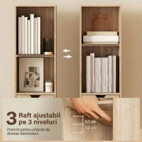 HOMCOM Raft Bibliotecă cu 4 Nivele Deschise, cu Dulap și Sertar, 30x24x158 cm, Lemn Natural(m-5)