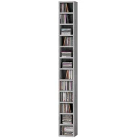 HOMCOM Raft Bibliotecă Pentru CD-uri cu 12 Polițe pentru 204 CD-uri, din MDF și PAL, 21 x 20 x 175 cm, Gri(m-12)
