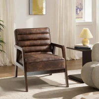 HOMCOM Fauteuil salon, fauteuil d'appoint rembourré en PU avec large assise, coussin épais et structure en bois massif, marron(m-2)