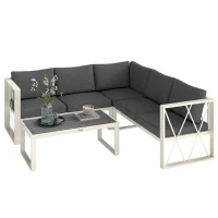 Outsunny Set Mobilier de Grădină cu Fotoliu Rabatabil, 2 Canapele cu Perne și Măsuță, Gri(m-11)