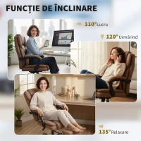HOMCOM Scaun de Birou Ergonomic Reclinabil 140° cu Suport pentru Picioare și Pernă, Scaun de Birou din Piele Ecologică Rezistentă, Ușor de Curățat, Cotiere Căptușite, Rotativ și Reglabil pe Înălțime, Maro(m-7)