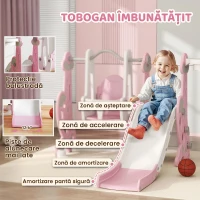 AIYAPLAY Tobogan pentru copii 4 în 1 cu leagăn, scară de cățărare și coș de baschet, 18-48 luni, roz(m-5)