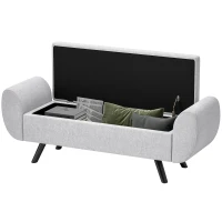 HOMCOM Bancă pentru Depozitare la Capătul Patului cu Brațe, Tapițerie din Material Textil, Picioare din Lemn și Capacitate de 53,8L, 132x42x50 cm, Gri(m-12)