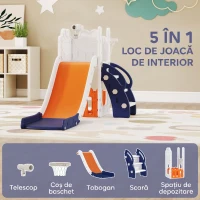 AIYAPLAY Tobogan copii 5 în 1 cu coș de baschet, scăriță, telescop și spațiu de depozitare, 1-3 ani, albastru închis(m-4)