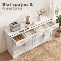 HOMCOM Dulap de Bucătărie, Mobilier de Bucătărie cu 4 Sertare, 4 Uși și 2 Rafturi Reglabile, Alb(m-5)