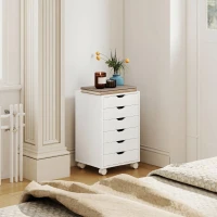 HOMCOM Caisson de Bureau Mobile avec 6 Tiroirs Silencieux, Caisson de Rangement sur Roulettes,  40 x 35 x 63 cm, Blanc(m-7)