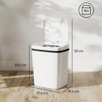 HOMCOM Coș de Gunoi cu Senzor Infraroșu 15L, 2 Moduri de Deschidere, Suprafață Anti-amprentă, Baie, Alb(m-3)