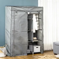 HOMCOM Dulap Economisire Spațiu cu Bază Înalțată, 8 Rafturi și 2 Bare, din Material Netesut și Oțel, Gri Deschis(m-7)