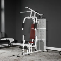 HOMCOM Kraftstation Fitnessstation Fitnessgerät Multifunktion Krafttraining Multistation Trainingsstation mit Latzug Butterflystange 45kg Gewichten Seil, Fitnessgeräte für Zuhause Weiß(m-10)