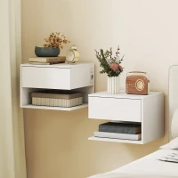 HOMCOM Set Noptiere Suspendate cu Sertar și Raft, Noptiere Moderne pentru Canapea, 40 x 35 x 30 cm, Alb(m-2)
