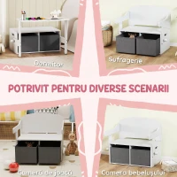 AIYAPLAY 3 în 1 Bancă Depozitare Jucării Copii 3-6 ani, Convertibilă în Masă și Scaun cu 2 Cutii, Alb(m-6)