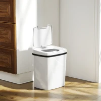HOMCOM Coș de Gunoi cu Senzor Infraroșu 15L, 2 Moduri de Deschidere, Suprafață Anti-amprentă, Baie, Alb(m-2)