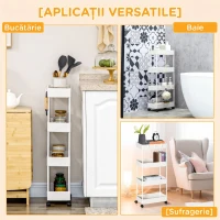 HOMCOM Cărucior Bucătărie Multifuncțional cu 4 Polițe și 3 Cârlige, Oțel și Plastic, 40x19x90 cm, Alb(m-6)