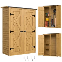 Outsunny Abri de Rangement en Bois, Cabane de Jardin avec 2 Étagères, Marron(m-11)