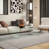 HOMCOM Masă Modernă din Sticlă Securizată pentru Living cu Design dintr-o Singură Piesă, 100x50x35 cm, Transparentă(m-2)
