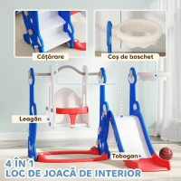 AIYAPLAY Tobogan copii 4 în 1 cu leagăn, scară de cățărare și coș de baschet, 18-48 luni, albastru închis(m-4)