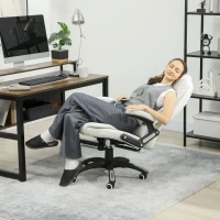 Vinsetto Scaun de Birou Reclinabil cu Masaj, Înălțime Reglabilă, Telecomandă, Textil cu Aspect de In, Crem(m-2)