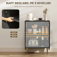 HOMCOM Comodă Modernă cu 2 Uși și Raft Reglabil, Bufet pentru Bucătărie și Living cu Picioare din Metal, Negru(m-5)