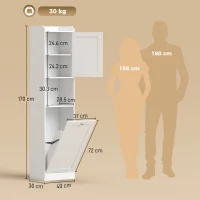 HOMCOM Coloană Baie cu Coș Rabatabil, Dulap Îngust cu Rafturi, Alb(m-3)