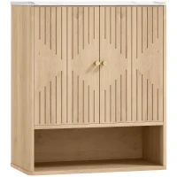 HOMCOM Dulap suspendat pentru baie cu raft deschis și uși decorate, blat cu efect de marmură, 60x18x70 cm, stejar(m-1)