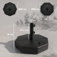 Outsunny Bază pentru Umbrelă din Plastic Umplută cu Apă și Nisip 28-40 kg, pentru Stâlpi de 38-48 mm, Ø60 cm, Negru(m-3)