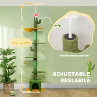 PawHut Ansamblu de Zgâriat pentru Pisici cu Fixare în Tavan, 230-275 cm, Hamac, Căsuță, Stâlpi din Sisal, Verde(m-4)