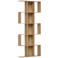 HOMCOM Estante de 5 Níveis Estante de Livros Estreita Estante em Forma de S 80x24x200 cm Carvalho